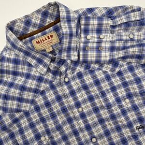Miller Ranch Mens Plaid Snap Button Western Shirt Blue White Size L